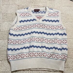 Vintage Ralph Lauren Chaps Linen Cotton Plaid Spring Fair Isle Sweater Vest XL